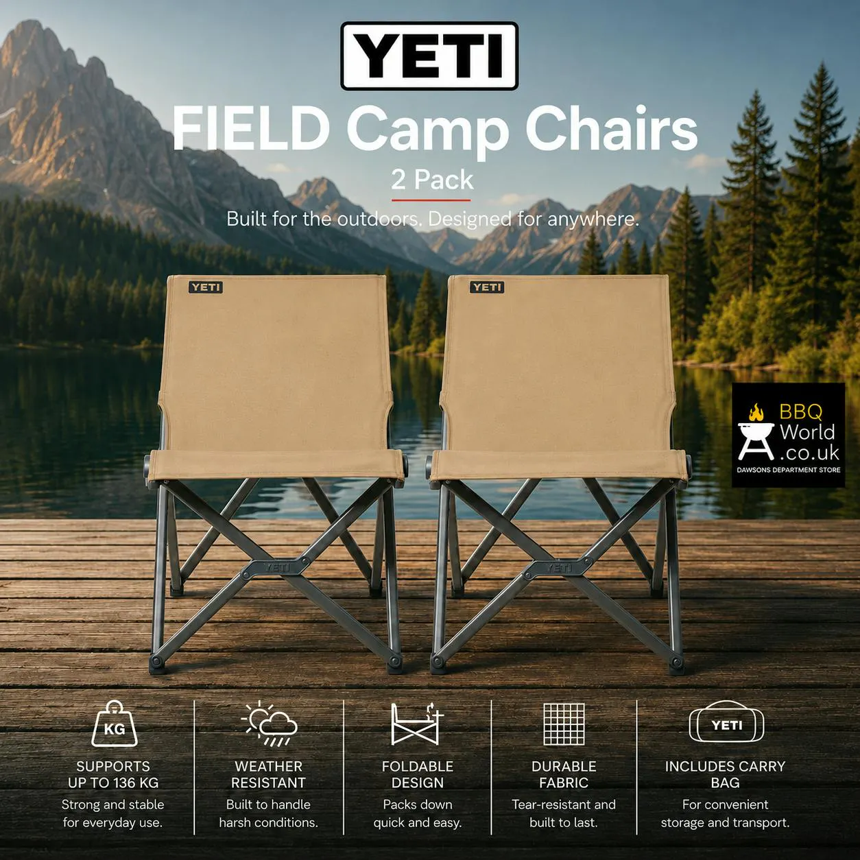 2 X YETI FIELD CAMP CHAIRS - TAN