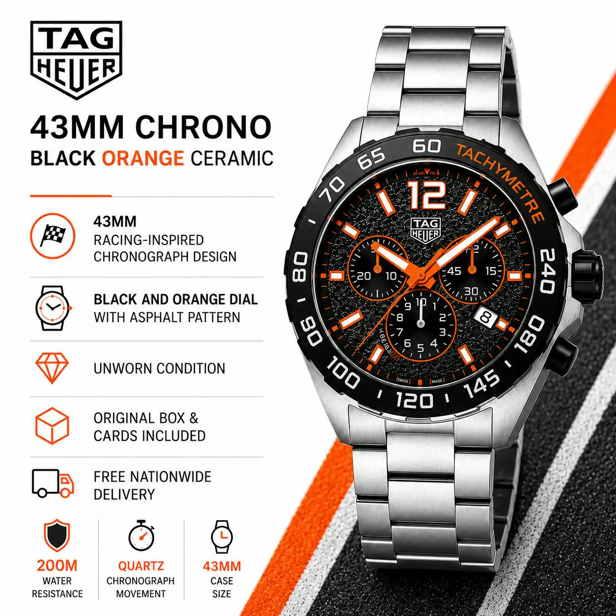 NEW TAG HEUER FORMULA 1 GREY & ORANGE CHRONOGRAPH 43MM WATCH