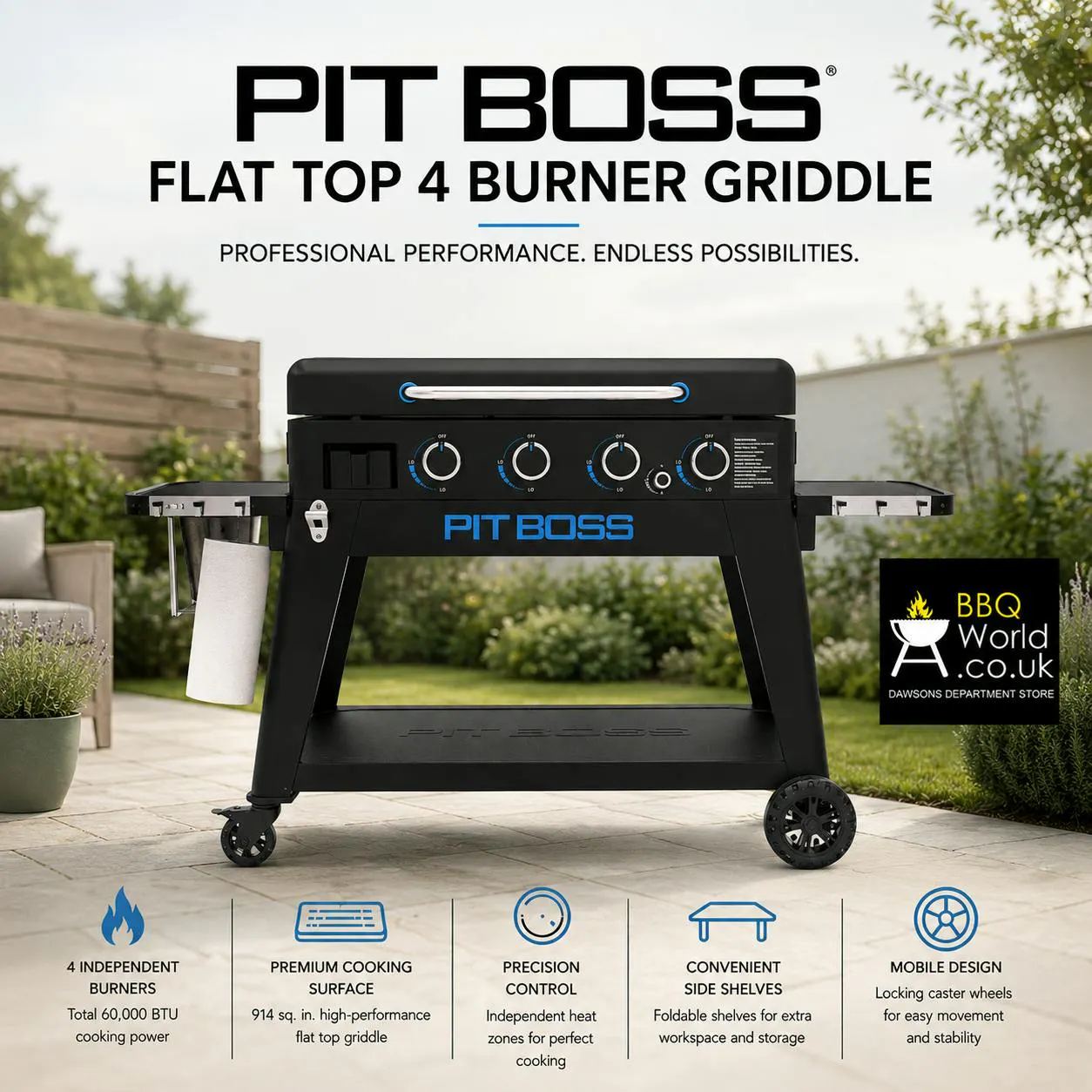 PIT BOSS ULTIMATE SMASH GRIDDLE LIFT OFF PLANCHA 4 BURNER + COVER