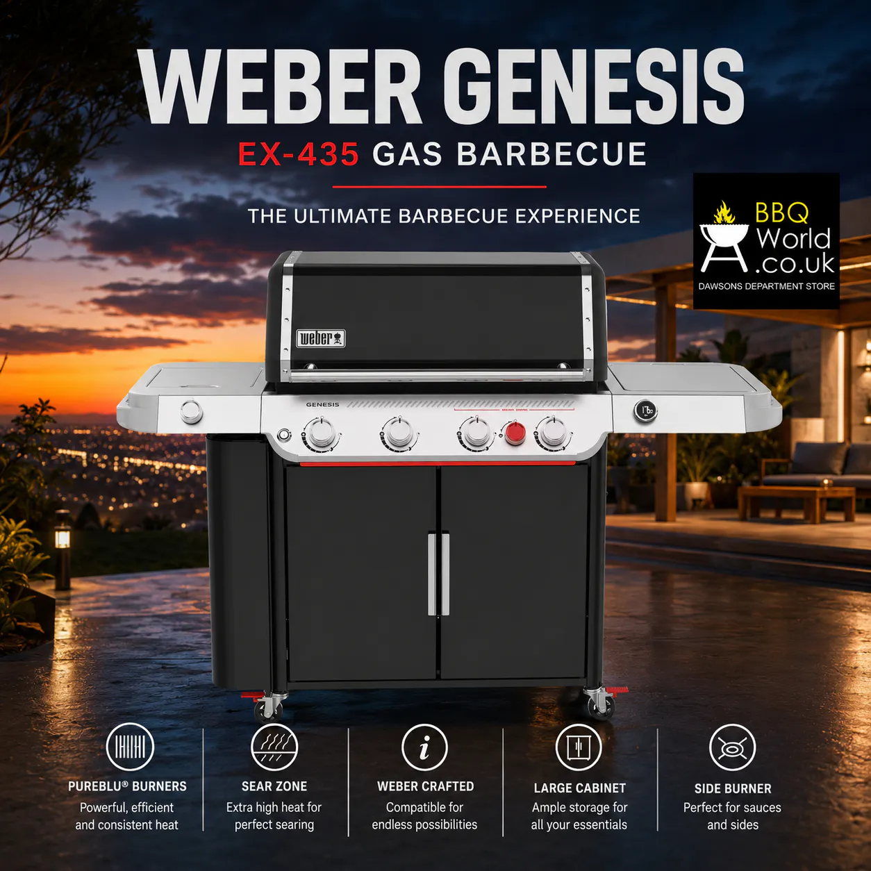 TOP OF THE RANGE WEBER GENESIS EP-435W GAS BBQ + SEAR/SIDE BURNER & COVER