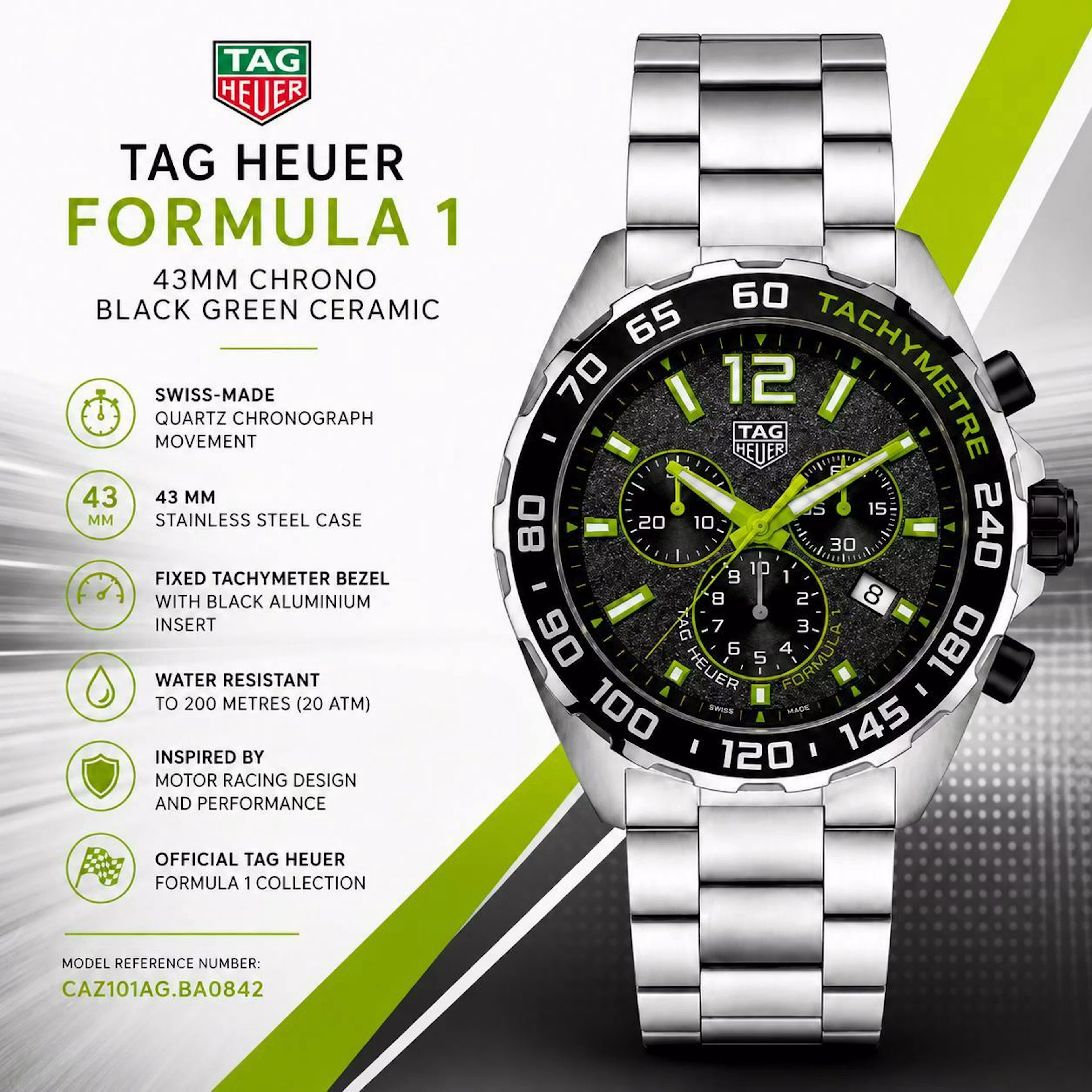Chris Boyce - NEW TAG HEUER FORMULA 1 GREY & LIME YELLOW CHRONOGRAPH 43MM WATCH