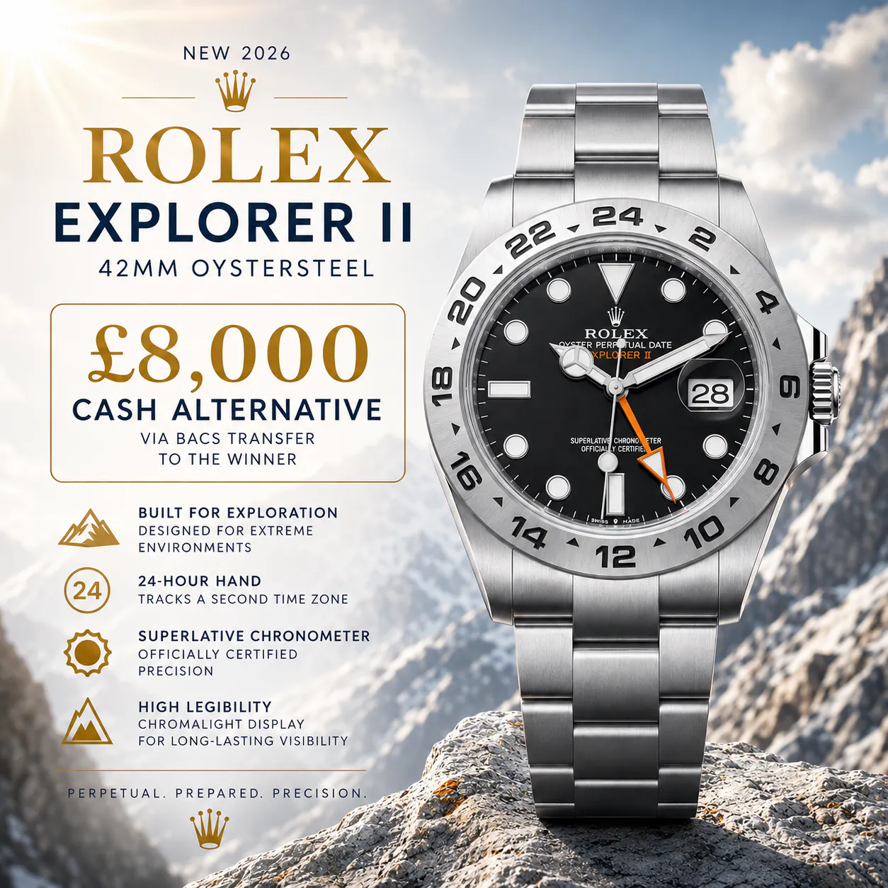 NEW 2026 ROLEX EXPLORER II 42MM OYSTERSTEEL OR £8,000