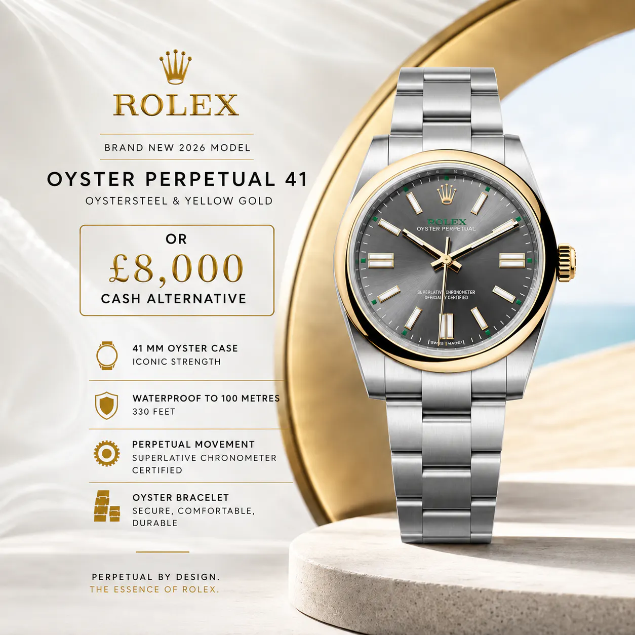 NEW 2026 MODEL ROLEX OP41 OYSTERSTEEL & YELLOW GOLD OR £8,000