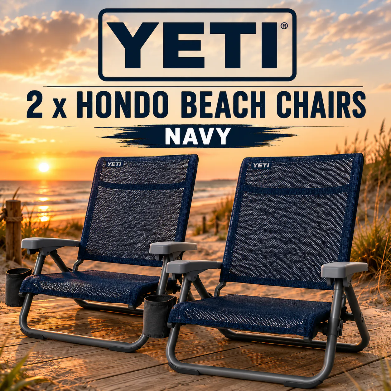 2 X YETI HONDO NAVY BEACH CHAIRS
