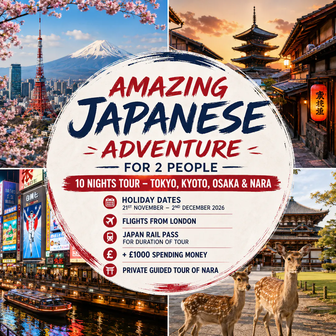 JAPAN HOLIDAY GOLDEN ROUTE JOURNEY FOR TWO + £1000