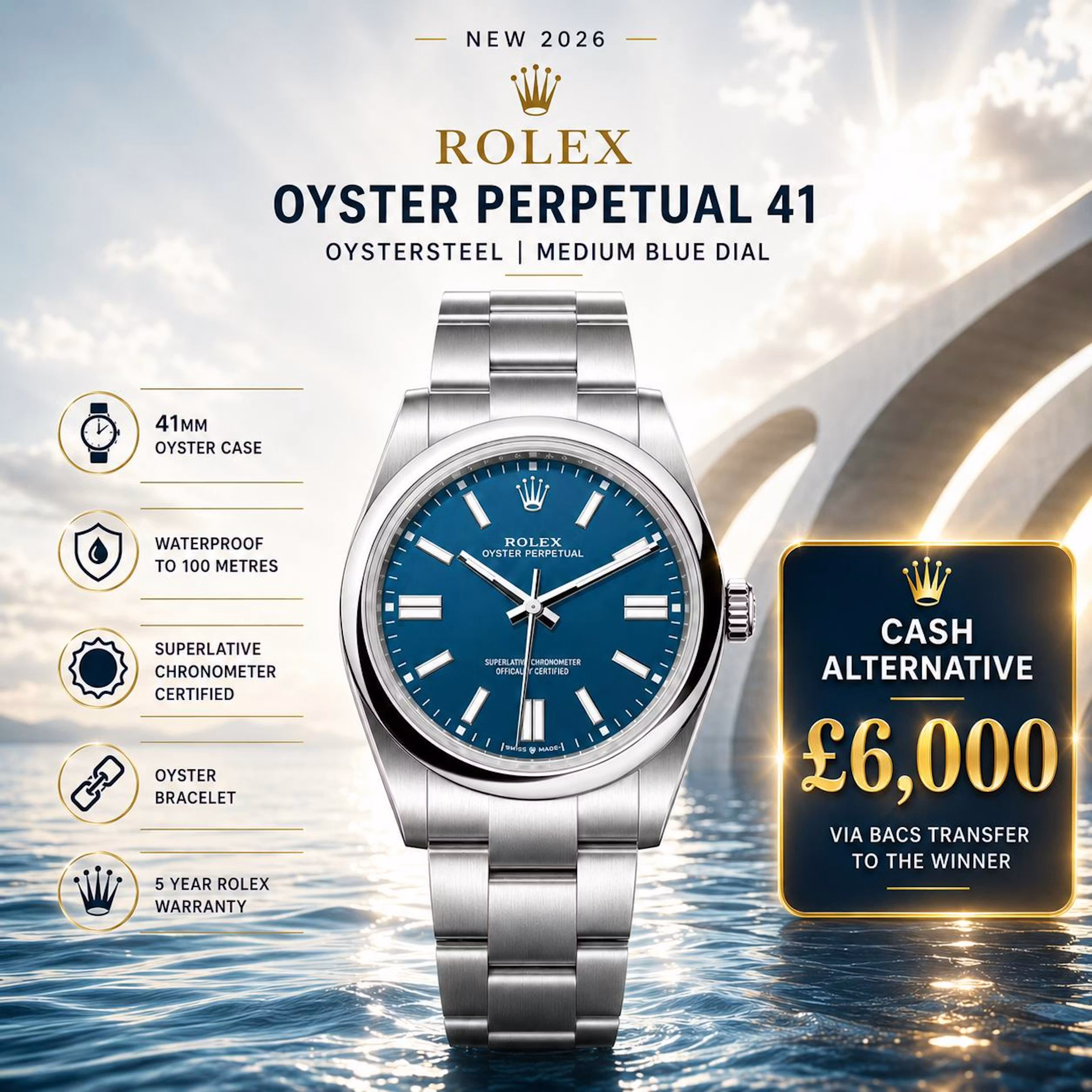 Paul Moore - NEW 2026 ROLEX OYSTER PERPETUAL 41 OYSTERSTEEL MED BLUE OR £6,000
