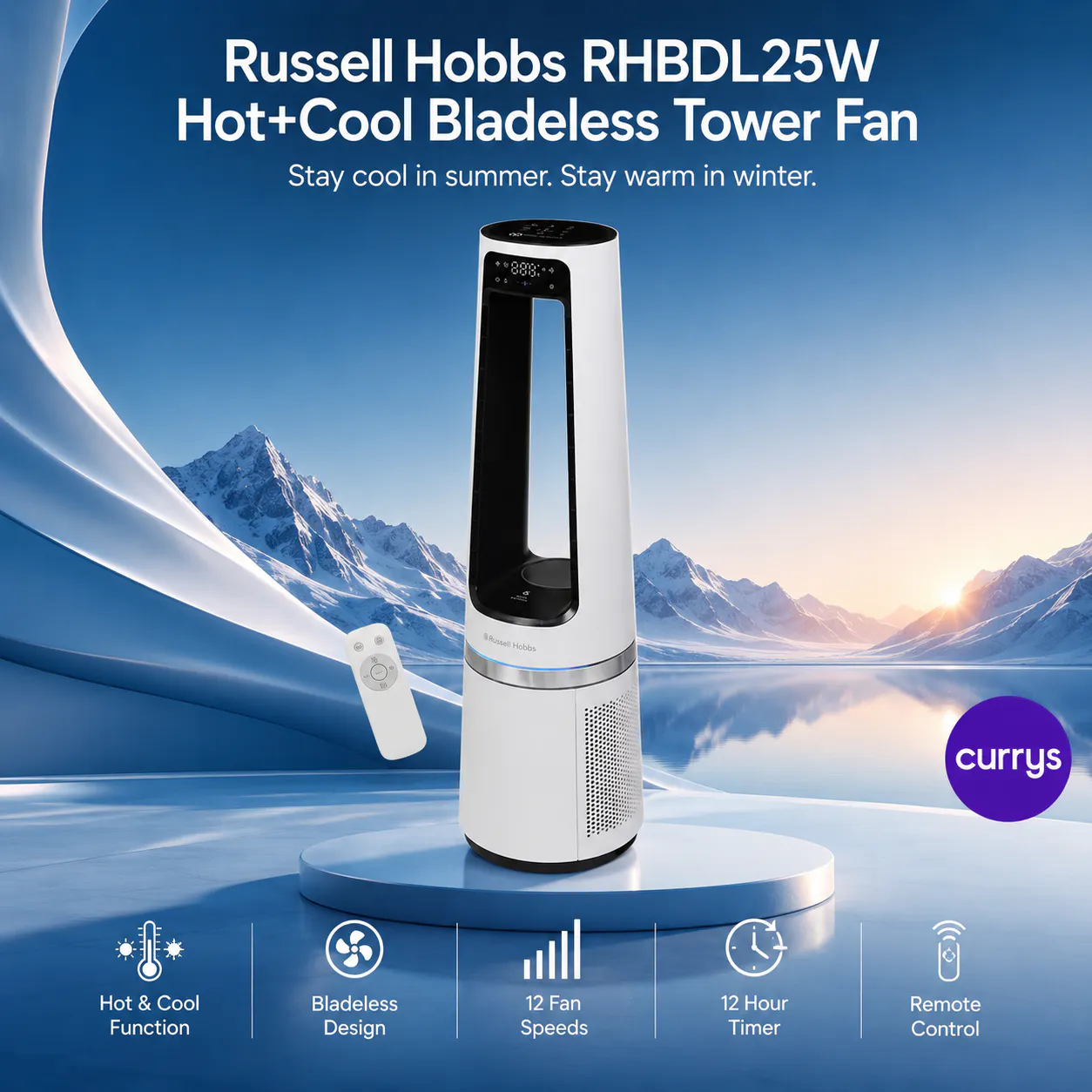 RUSSELL HOBBS RHBLDL25W HOT & COOL BLADELESS TOWER FAN - WHITE