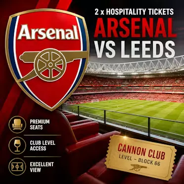 2 X ARSENAL VS LEEDS CANNON CLUB LEVEL HOSPITALITY TICKETS