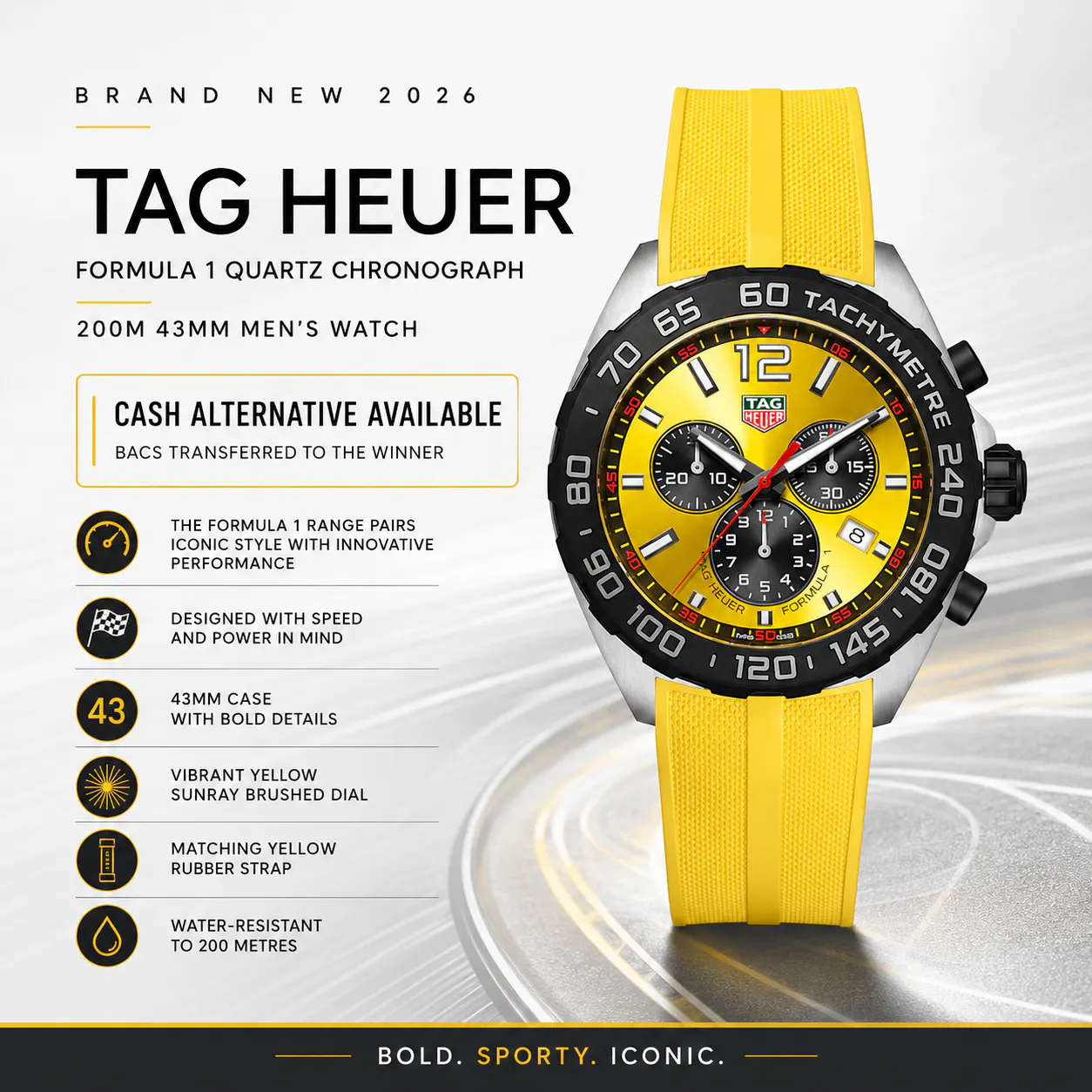 BRAND NEW TAG HEUER FORMULA 1 43MM YELLOW QUARTZ CHRONOGRAPH 200M