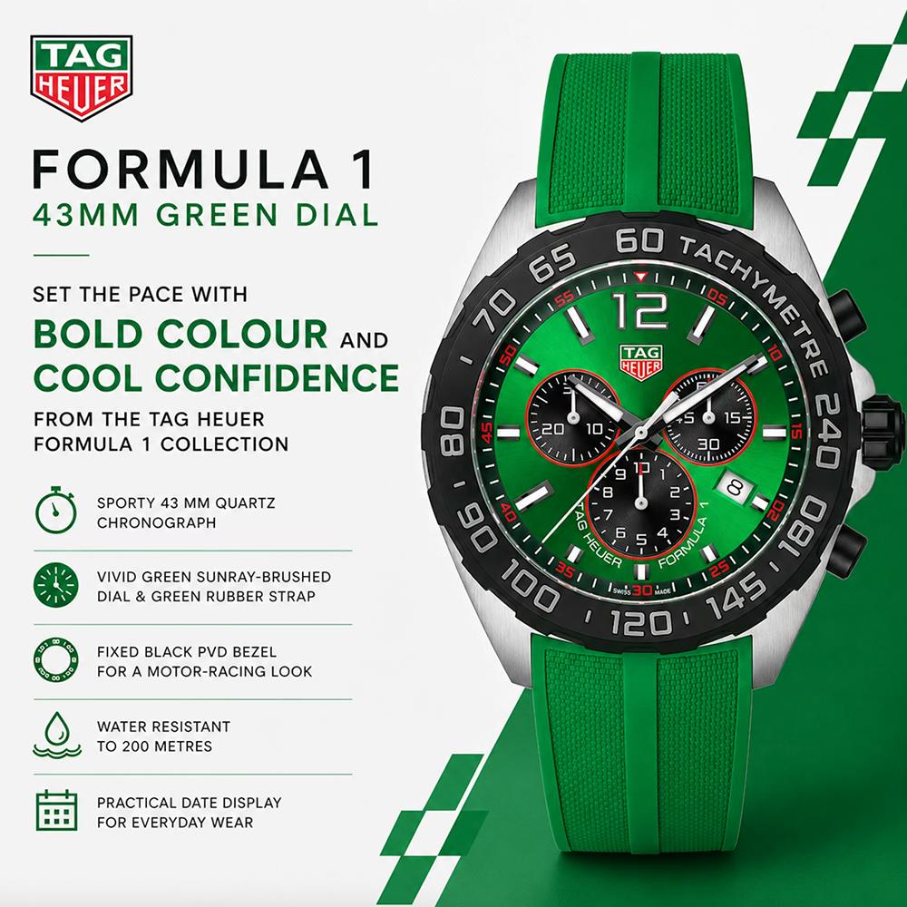 NEW TAG HEUER FORMULA 1 43MM GREEN DIAL WATCH