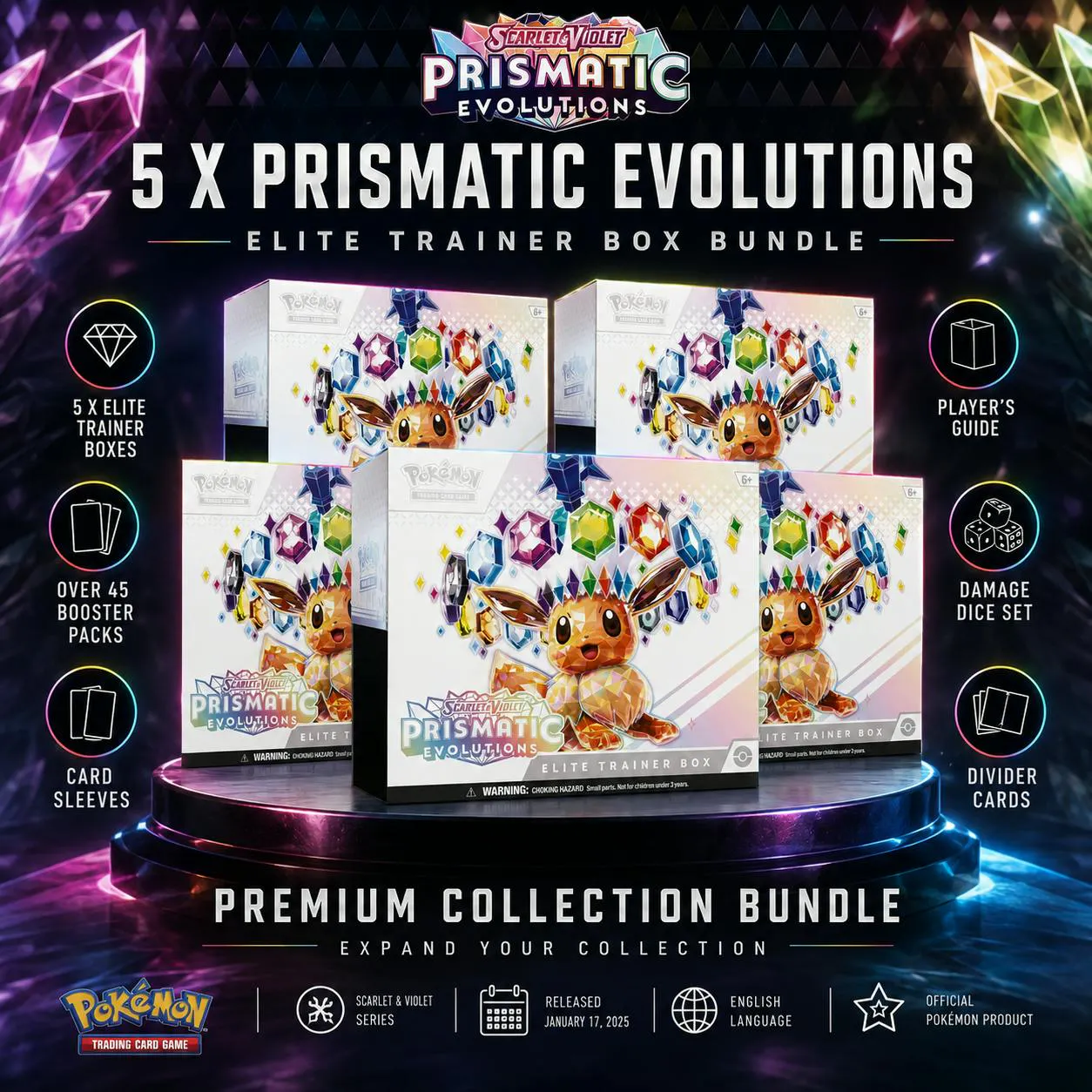 5 X POKÉMON PRISMATIC EVOLUTIONS ELITE TRAINER BOXES – BRAND NEW SEALED