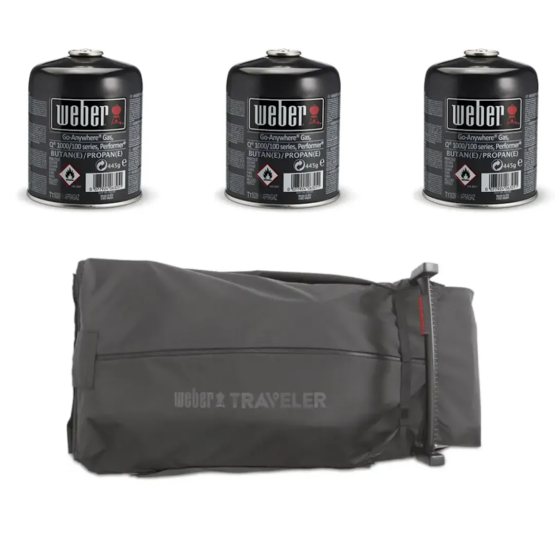 WEBER TRAVELER COMPACT PORTABLE GAS BBQ BUNDLE