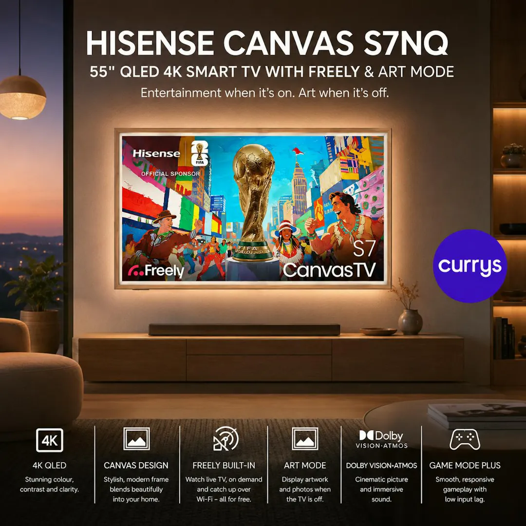 HISENSE CANVAS S7NQ 55" QLED 4K SMART TV – ART MODE, FREELY & 144 HZ GAMING