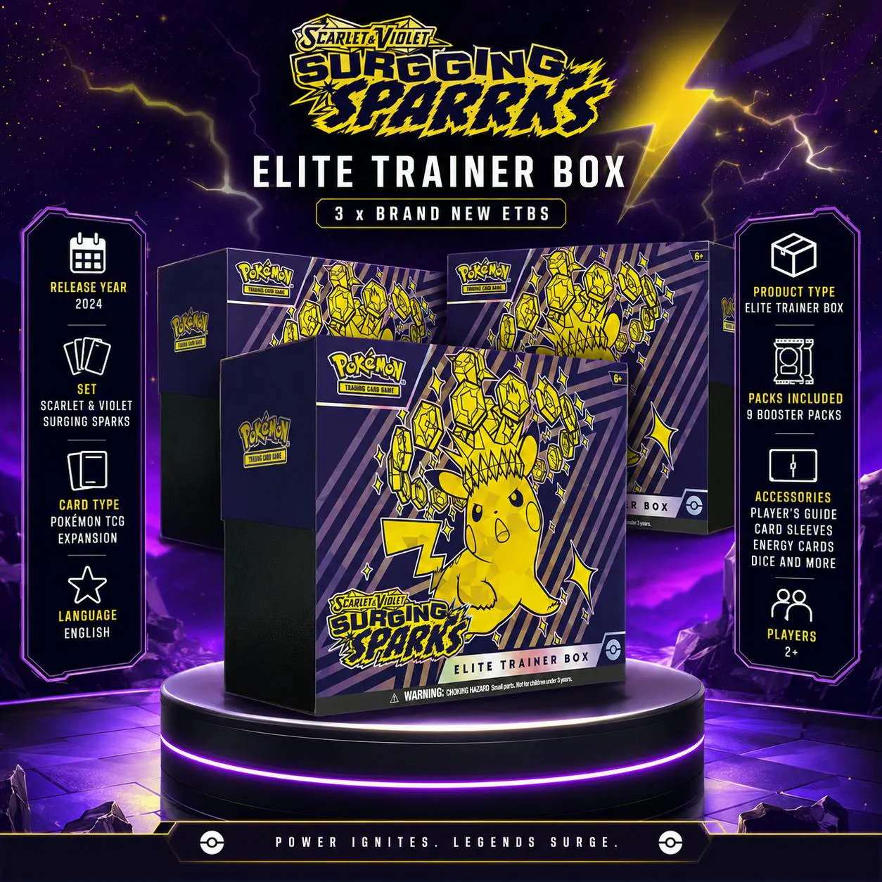 3 x BRAND NEW POKEMON SCARLET & VIOLET SURGING SPARKS ETBS
