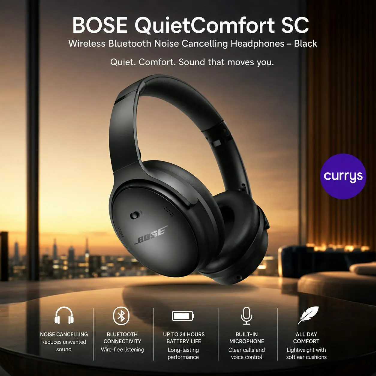 BOSE QUIETCOMFORT SC WIRELESS BLUETOOTH NOISE-CANCELLING HEADPHONES - BLACK