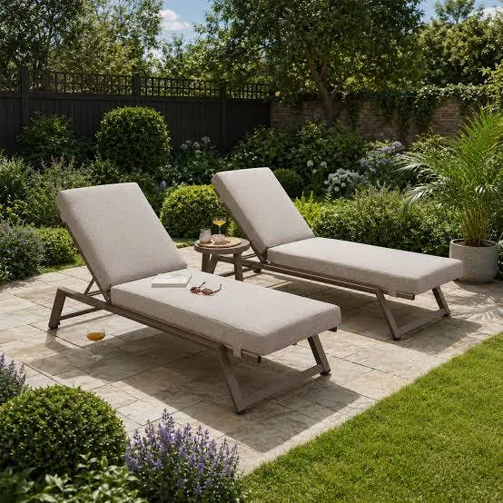 2 x LUXURY OUTDOOR QUATROPI CAYMAN CUSHIONED SUN LOUNGERS