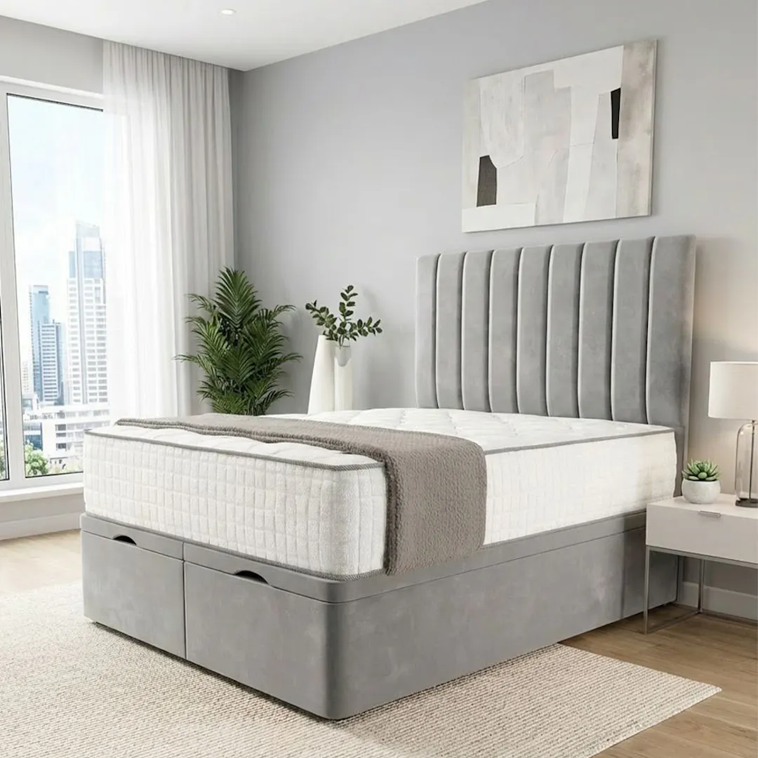 LUXURY OTTOMAN BED BUNDLE - FRAME, MATTRESS + CHOICE OF SIZE & FABRIC