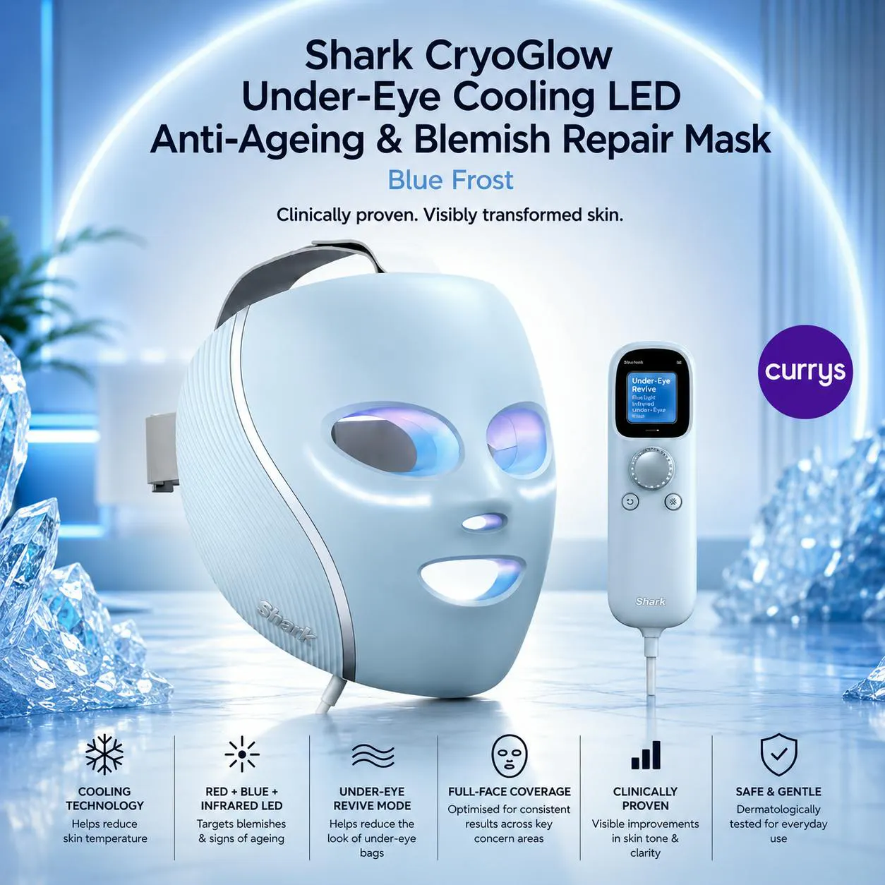 SHARK CRYOGLOW LED FACE MASK WITH UNDER-EYE COOLING TECHNOLOGY