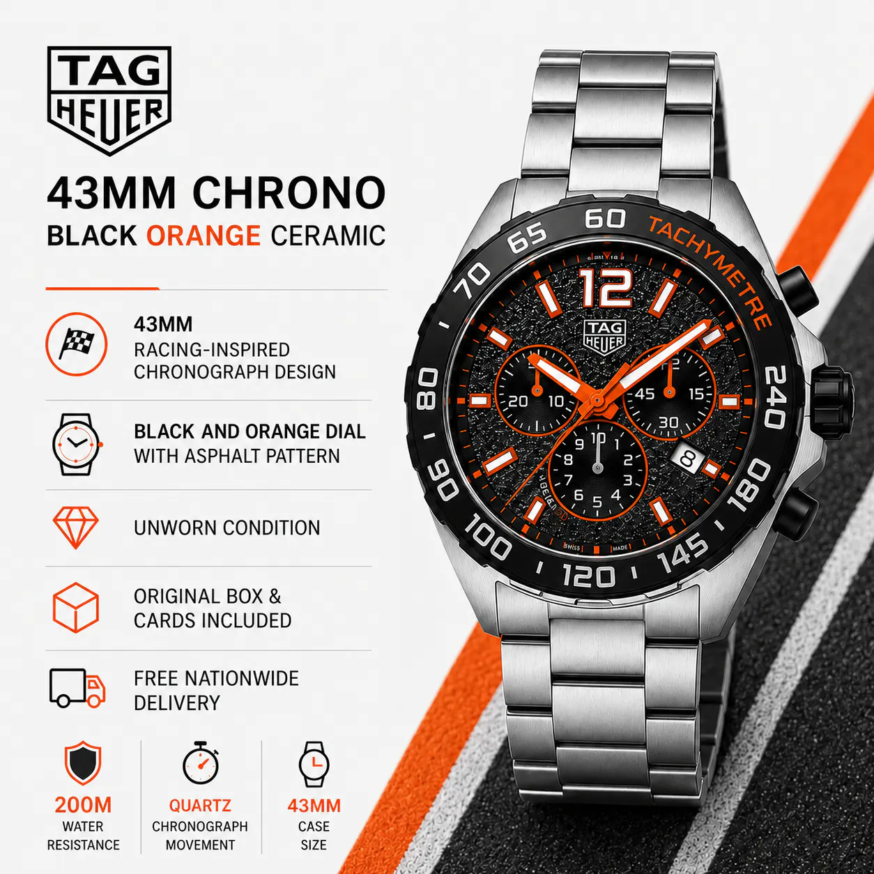 TAG Heuer F1 43mm Chrono BLACK ORANGE CERAMIC