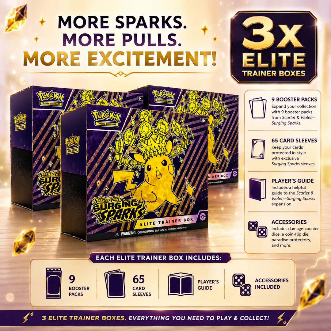 3 x BRAND NEW POKEMON SCARLET & VIOLET SURGING SPARKS ELITE TRAINER BOXES
