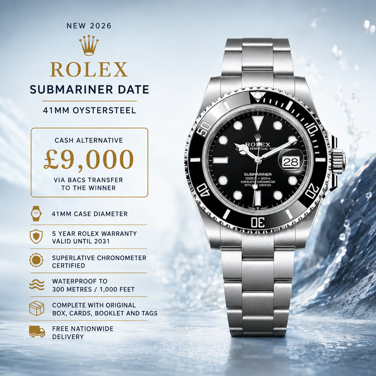 NEW 2026 Rolex 41mm Submariner Date or £9,000