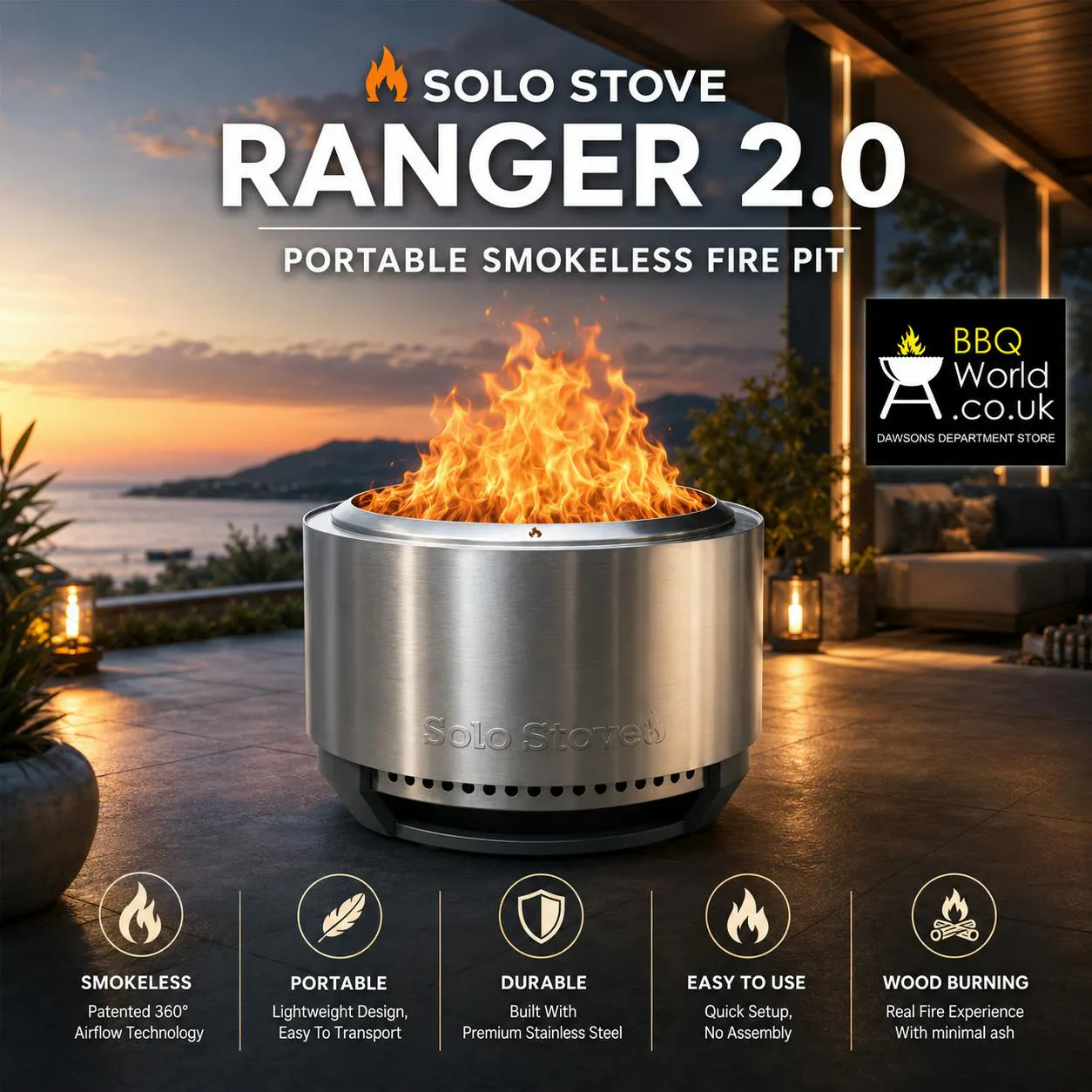 NEW SOLO STOVE SUMMIT 24 STAINLESS STEEL FIRE PIT + COVER