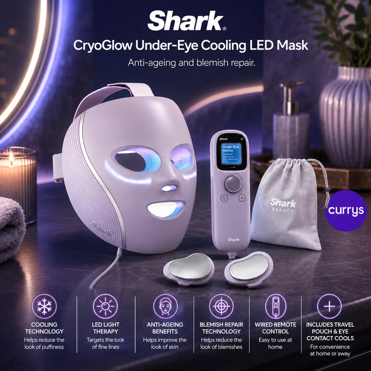 SHARK CRYOGLOW LED FACE MASK LILAC CHILL – ANTI AGEING