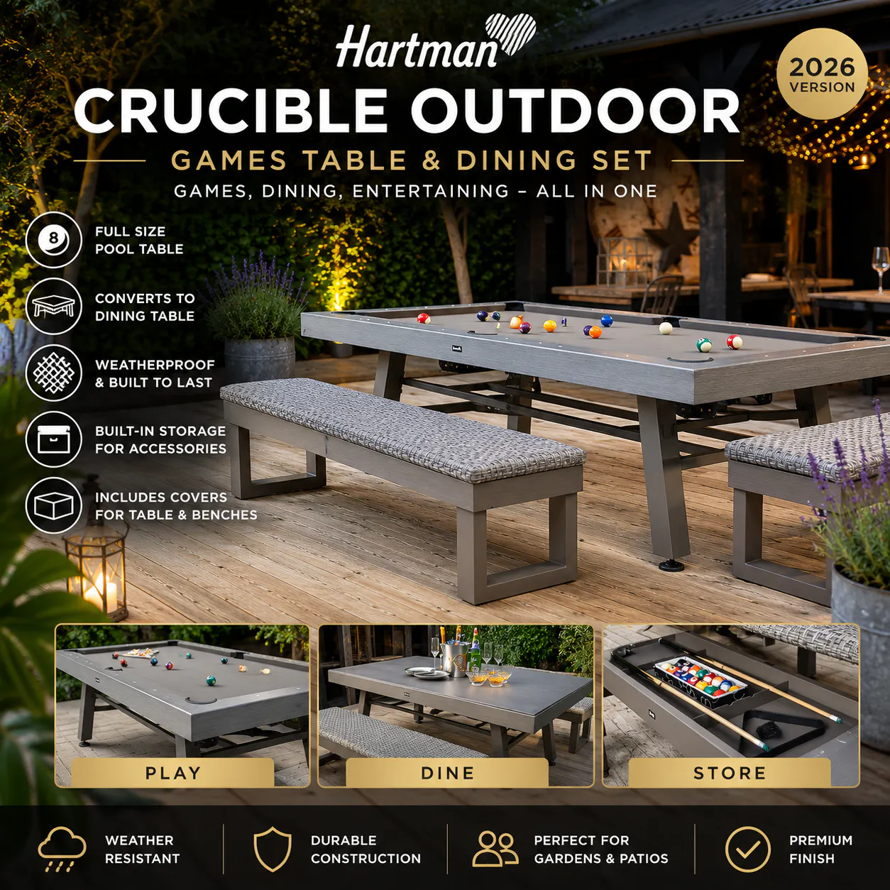 HARTMAN CRUCIBLE OUTDOOR GAMES TABLE & DINING SET