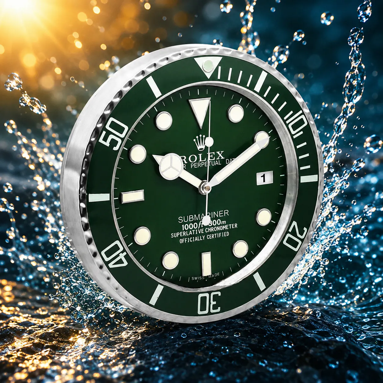 SUBMARINER HULK ROLEX STYLE WALL CLOCK | GREEN
