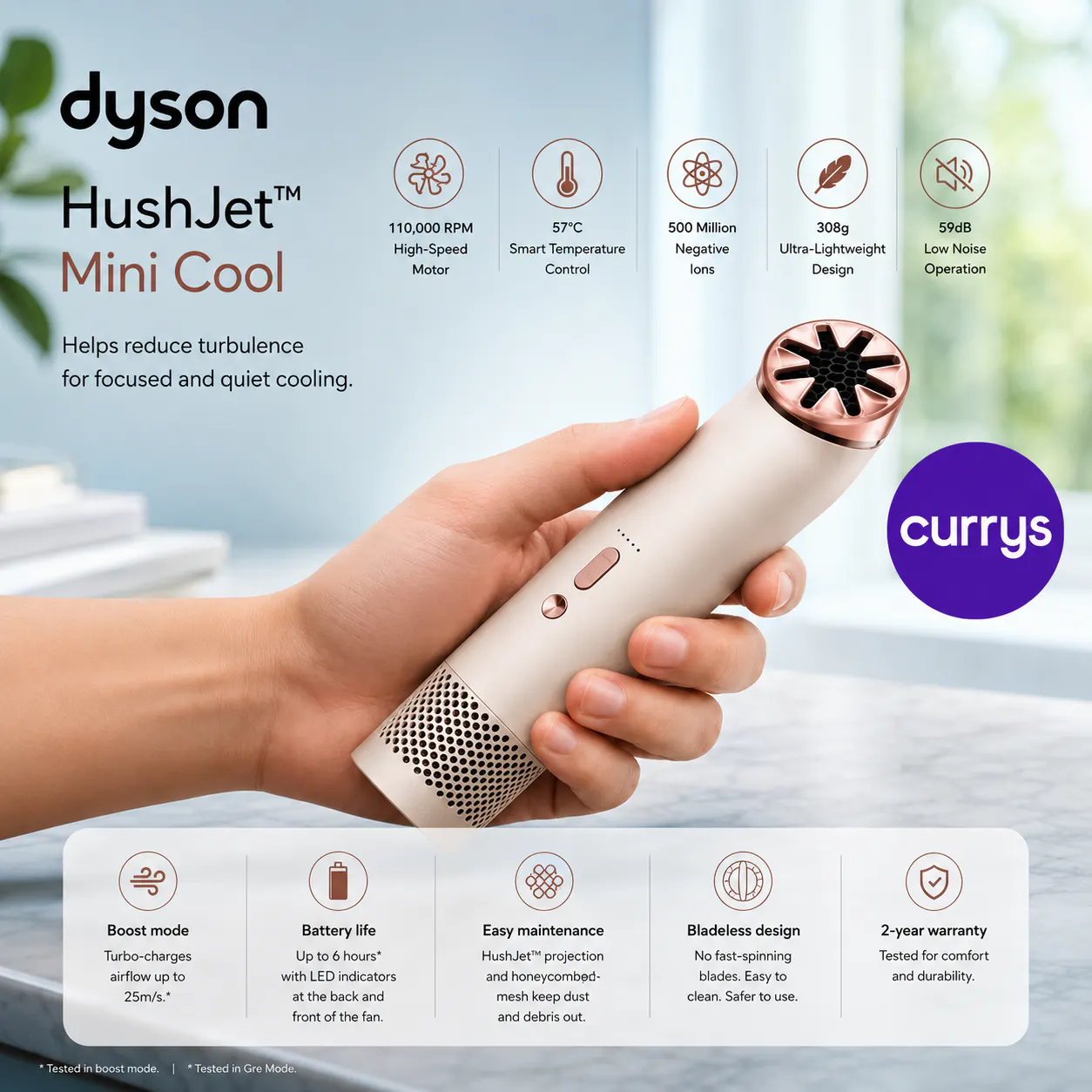 BRAND NEW DYSON HUSHJET MINI COOL PORTABLE FAN – STONE & BLUSH