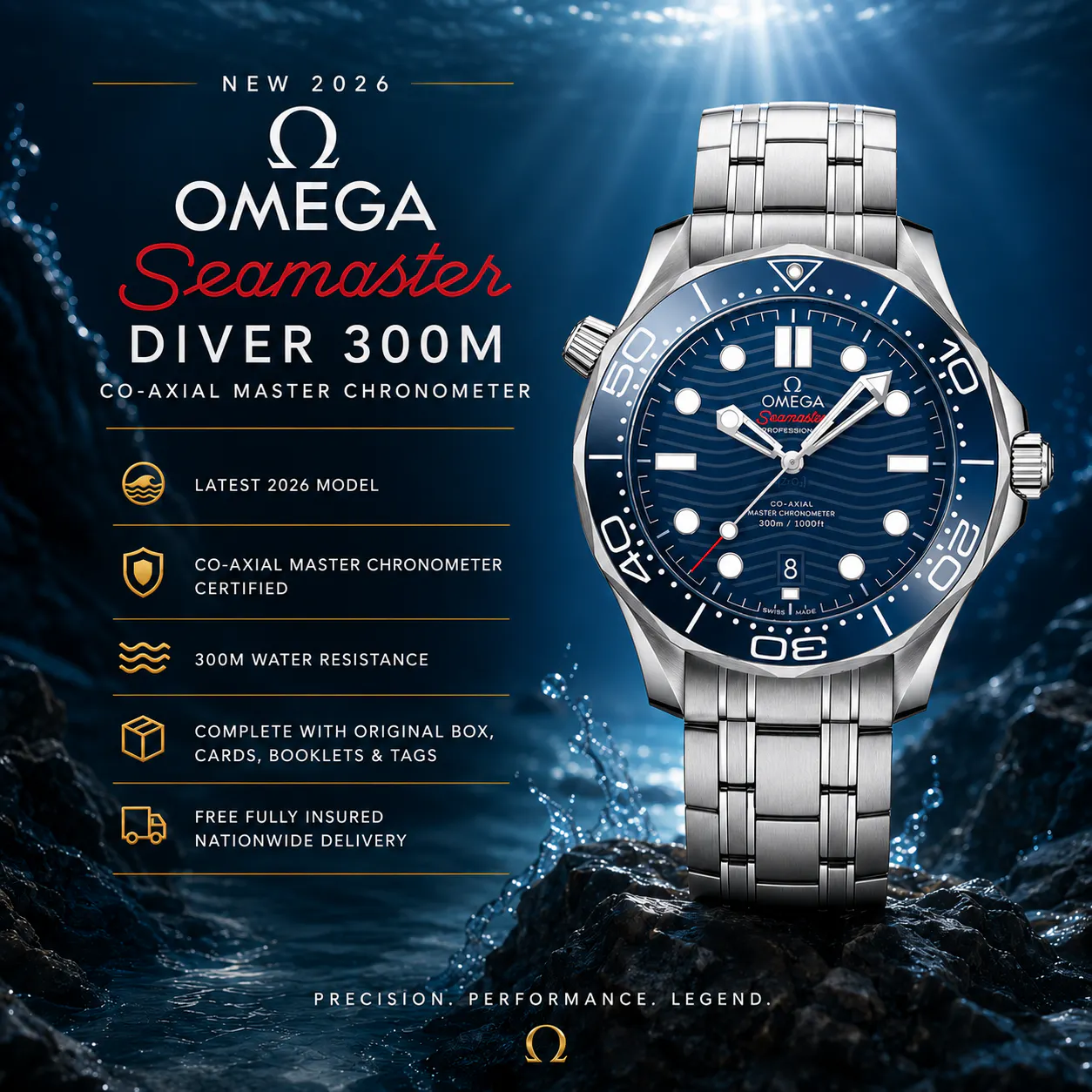 NEW 2026 OMEGA SEAMASTER DIVER 300M 42 MM MASTER CHRONOMETER BLUE DIAL