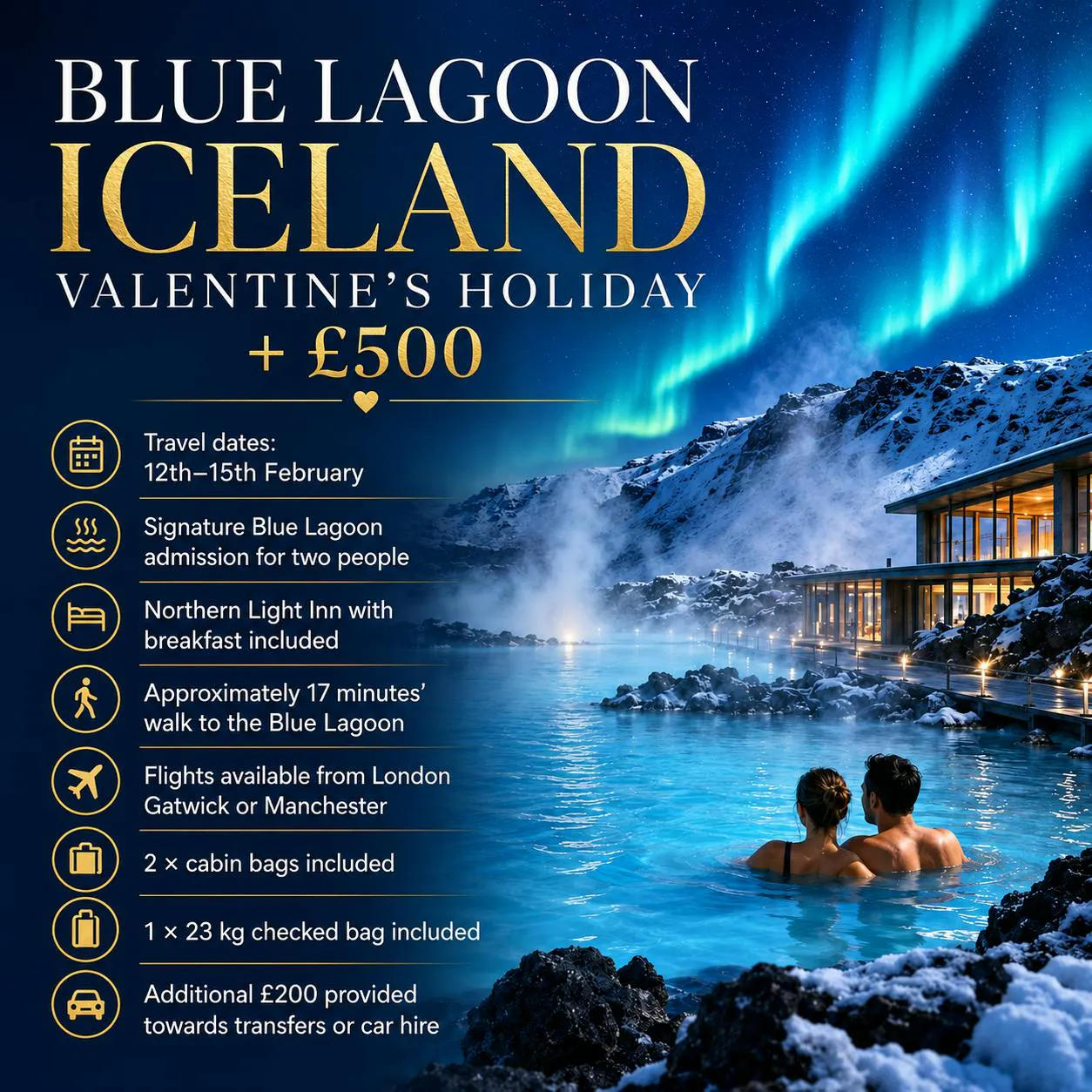 BLUE LAGOON ICELAND VALENTINE'S ESCAPE FOR TWO + £500