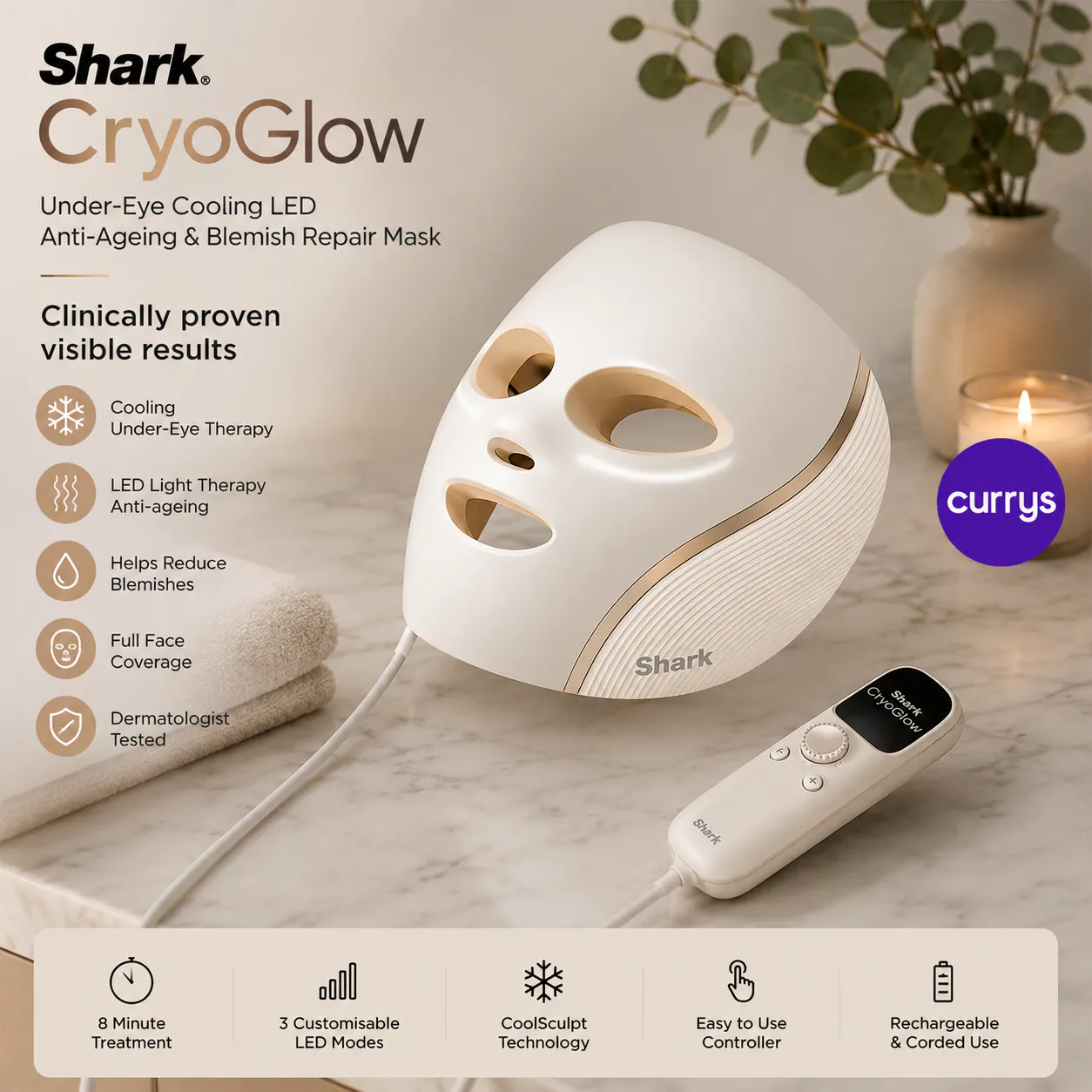 SHARK CRYOGLOW UNDER-EYE COOLING LED ANTI-AGEING & BLEMISH REPAIR MASK
