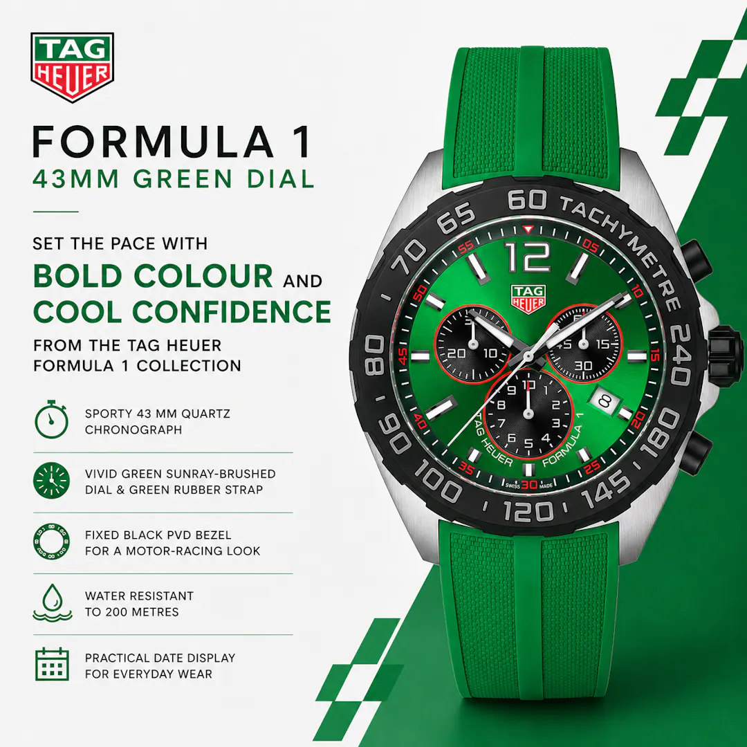 TAG HEUER FORMULA 1 43MM GREEN DIAL WATCH