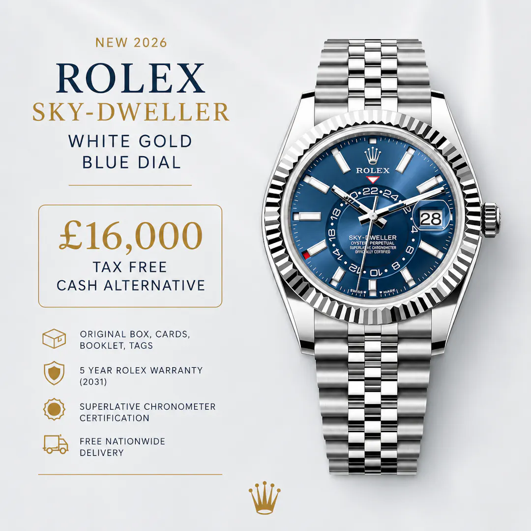 NEW 2026 ROLEX SKY-DWELLER WHITE GOLD BLUE DIAL OR £16,000