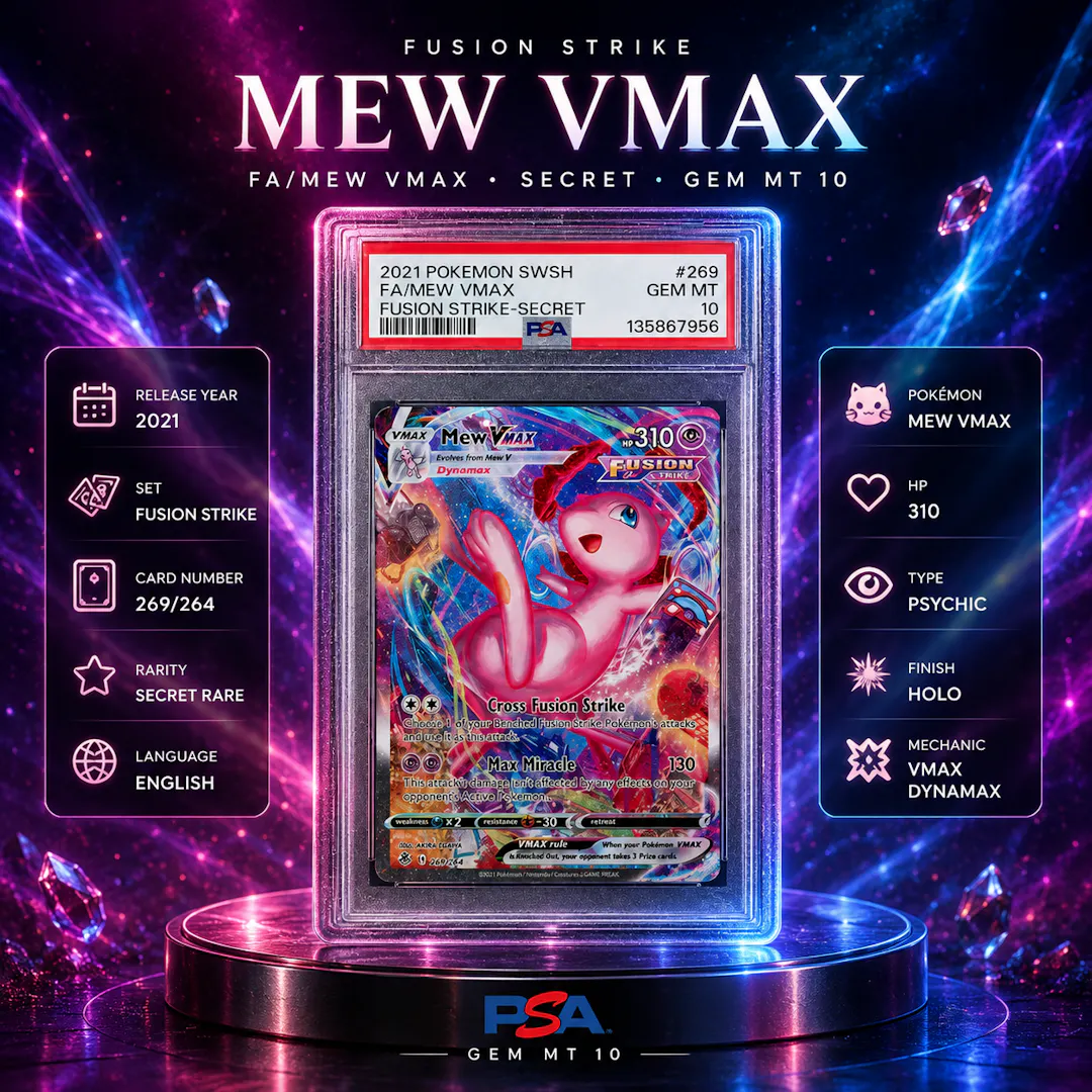PSA 10 GEM MINT 2021 POKÉMON FUSION STRIKE FA/MEW VMAX SECRET RARE #269 ALT ART