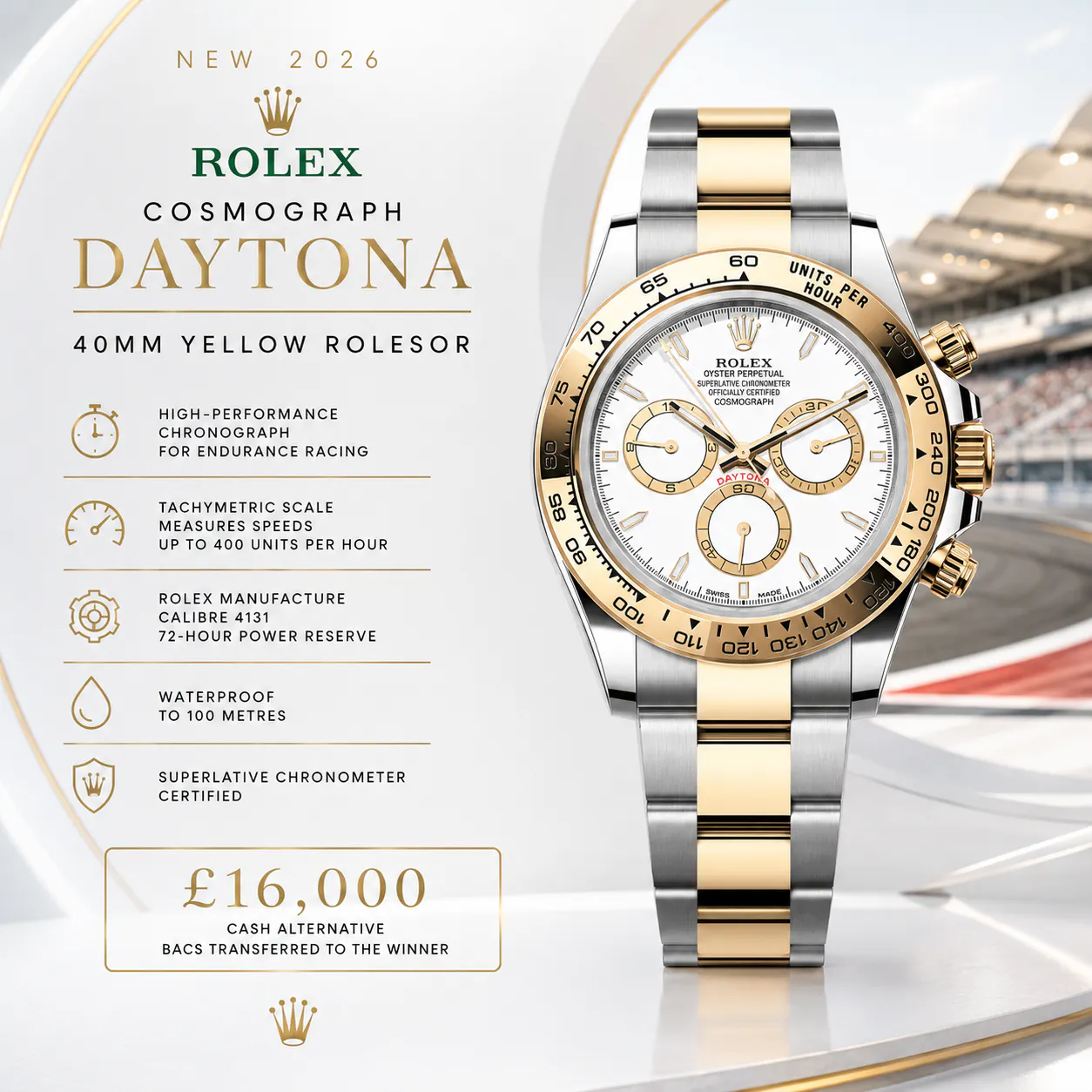 NEW 2026 ROLEX COSMOGRAPH DAYTONA 40MM YELLOW ROLESOR or £16,000