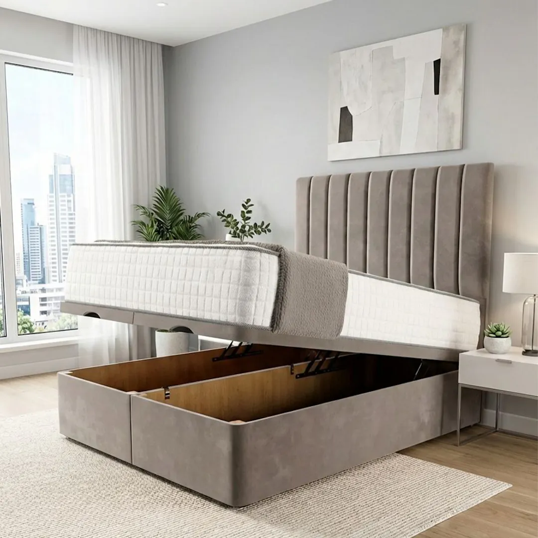LUXURY OTTOMAN BED BUNDLE - FRAME, MATTRESS + CHOICE OF SIZE & FABRIC