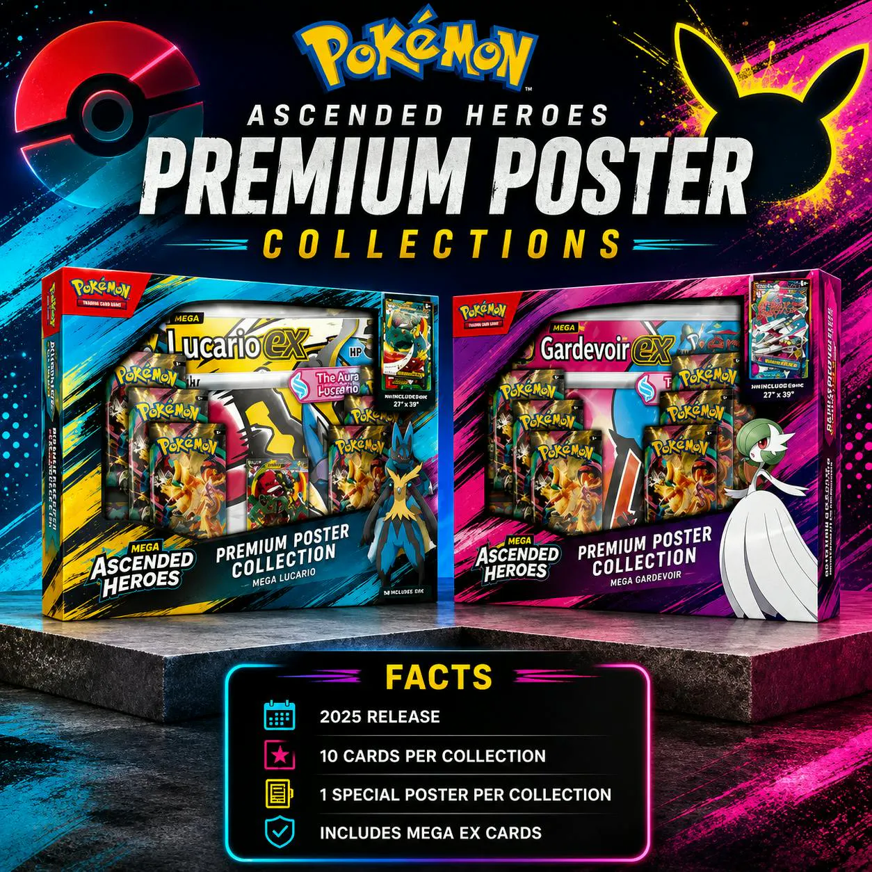 POKÉMON ASCENDED HEROES PREMIUM POSTER BUNDLE – MEGA LUCARIO EX & MEGA GARDEVOIR EX