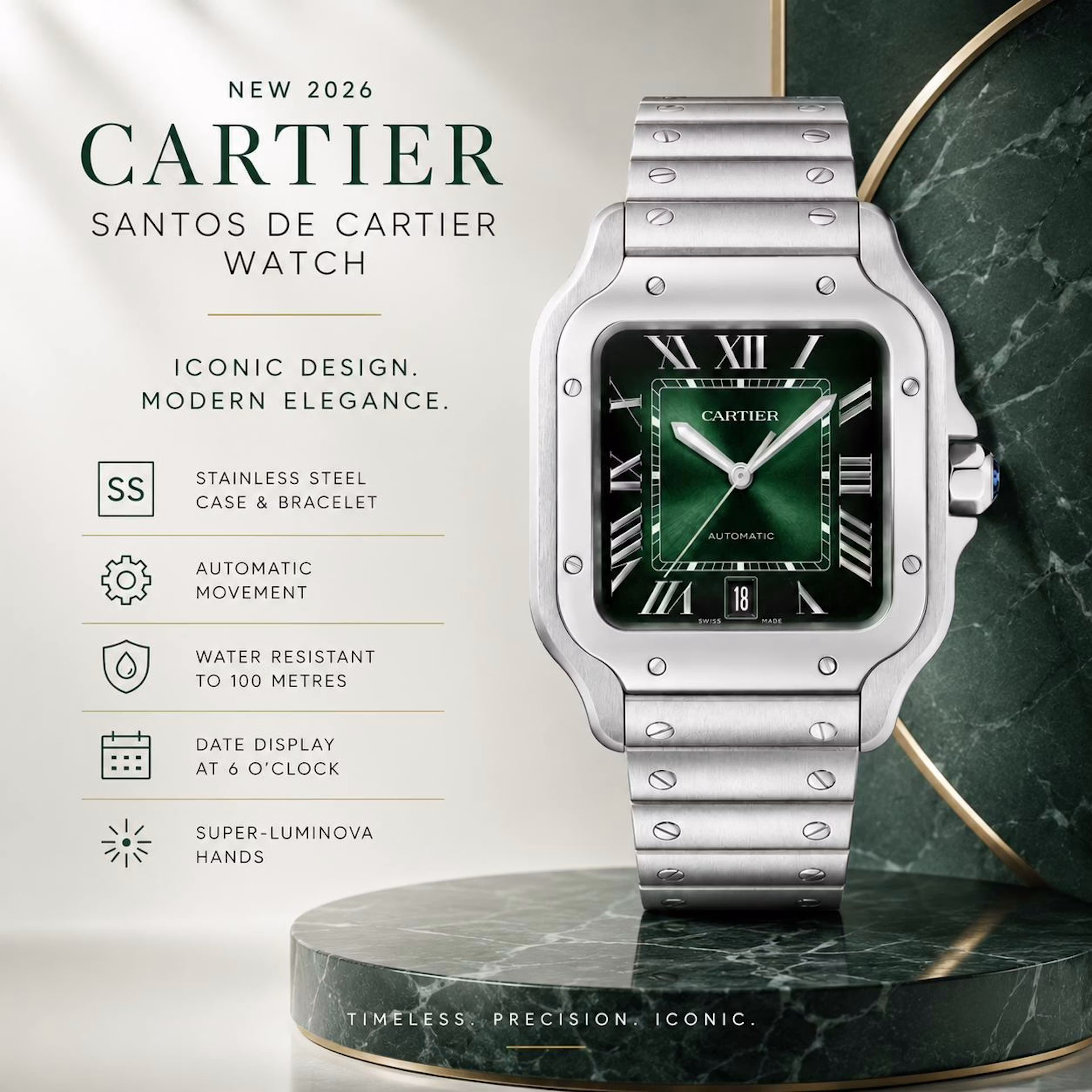 Greg Kendall - NEW CARTIER SANTOS DE CARTIER WATCH GREEN DIAL WATCH