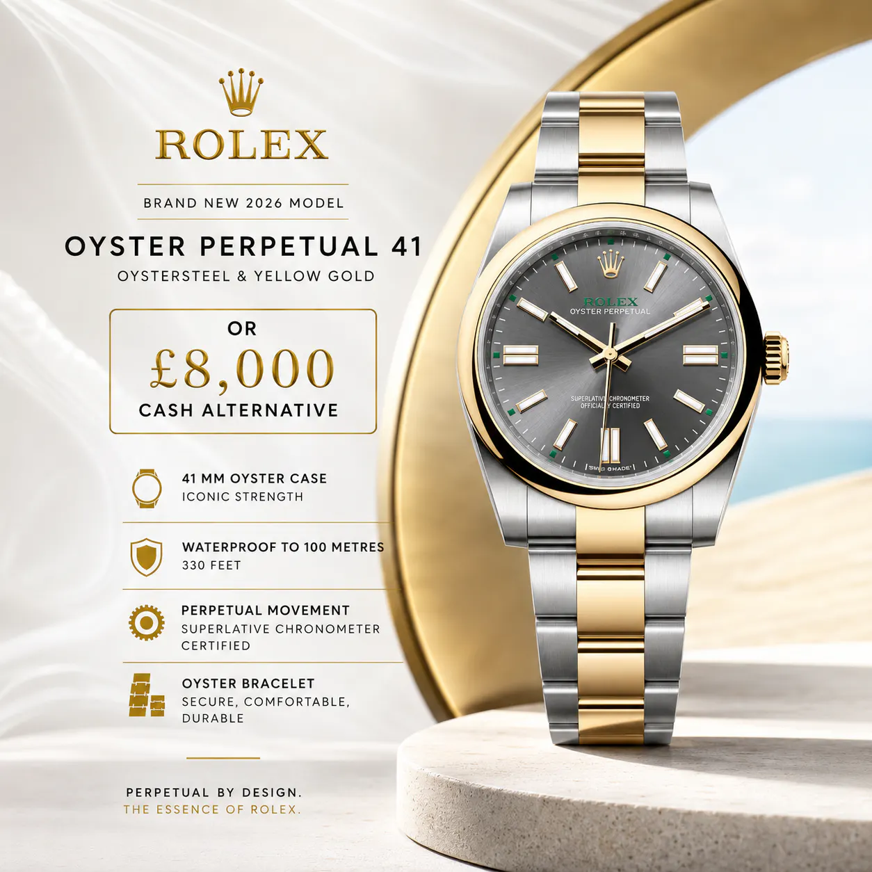 NEW 2026 MODEL OP41 OYSTERSTEEL & YELLOW GOLD OR £8,000