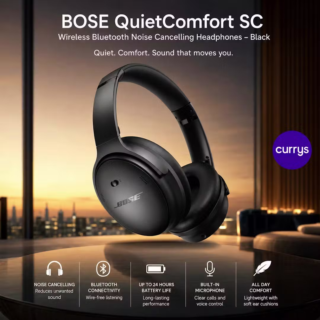 BOSE QUIETCOMFORT SC WIRELESS BLUETOOTH NOISE-CANCELLING HEADPHONES - BLACK