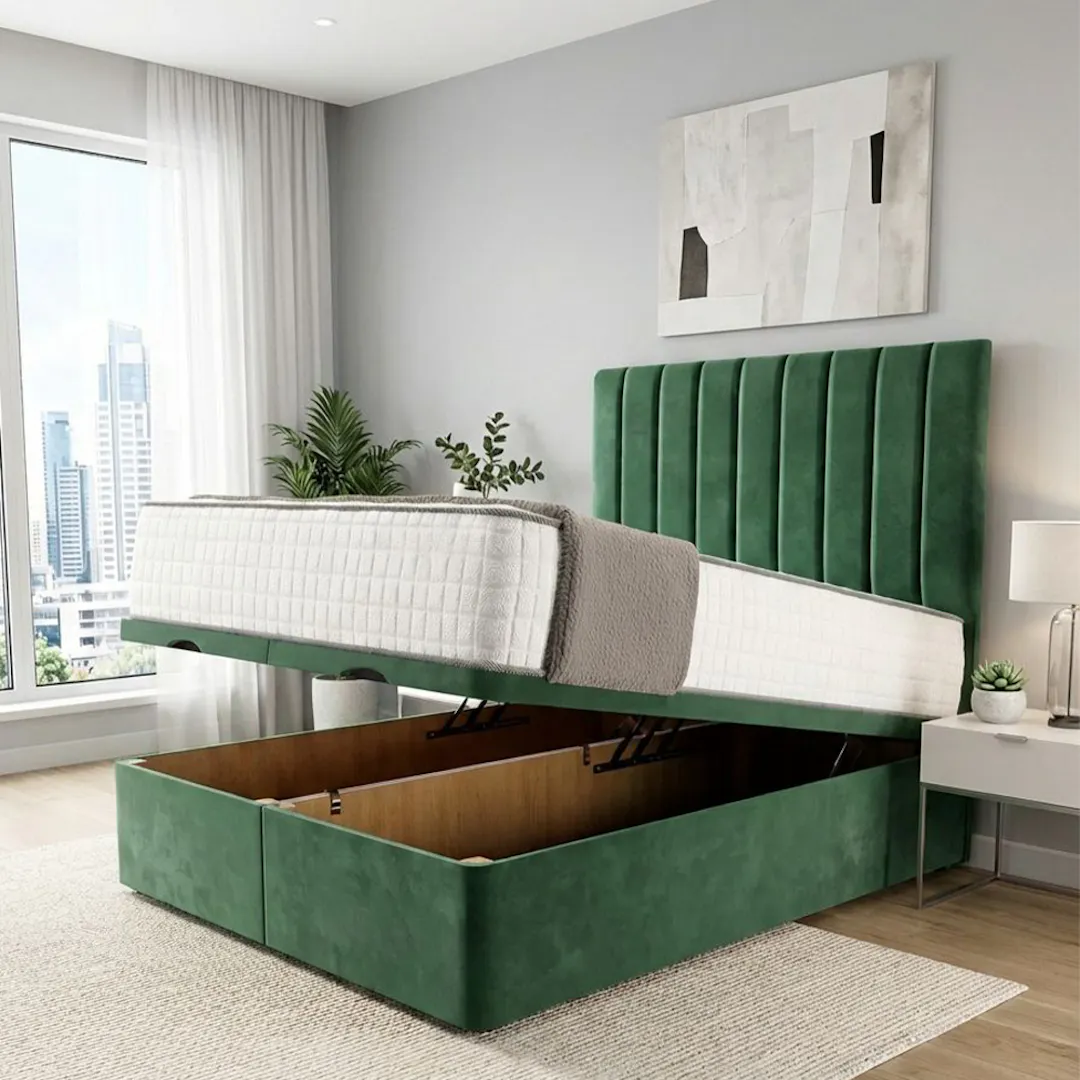 LUXURY OTTOMAN BED BUNDLE - FRAME, MATTRESS + CHOICE OF SIZE & FABRIC