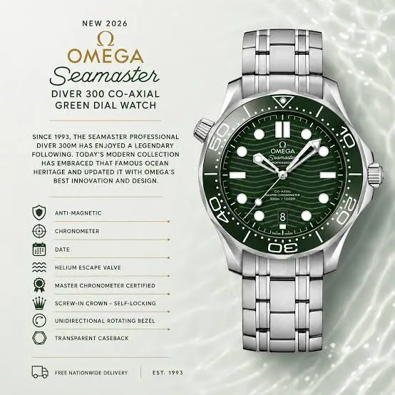 NEW 2026 OMEGA SEAMASTER DIVER 300M GREEN DIAL 42MM