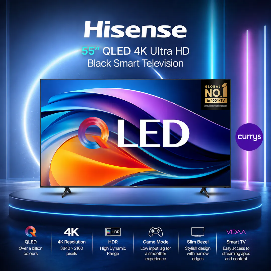 Hisense 55" QLED 4K Ultra HD Black Smart Television