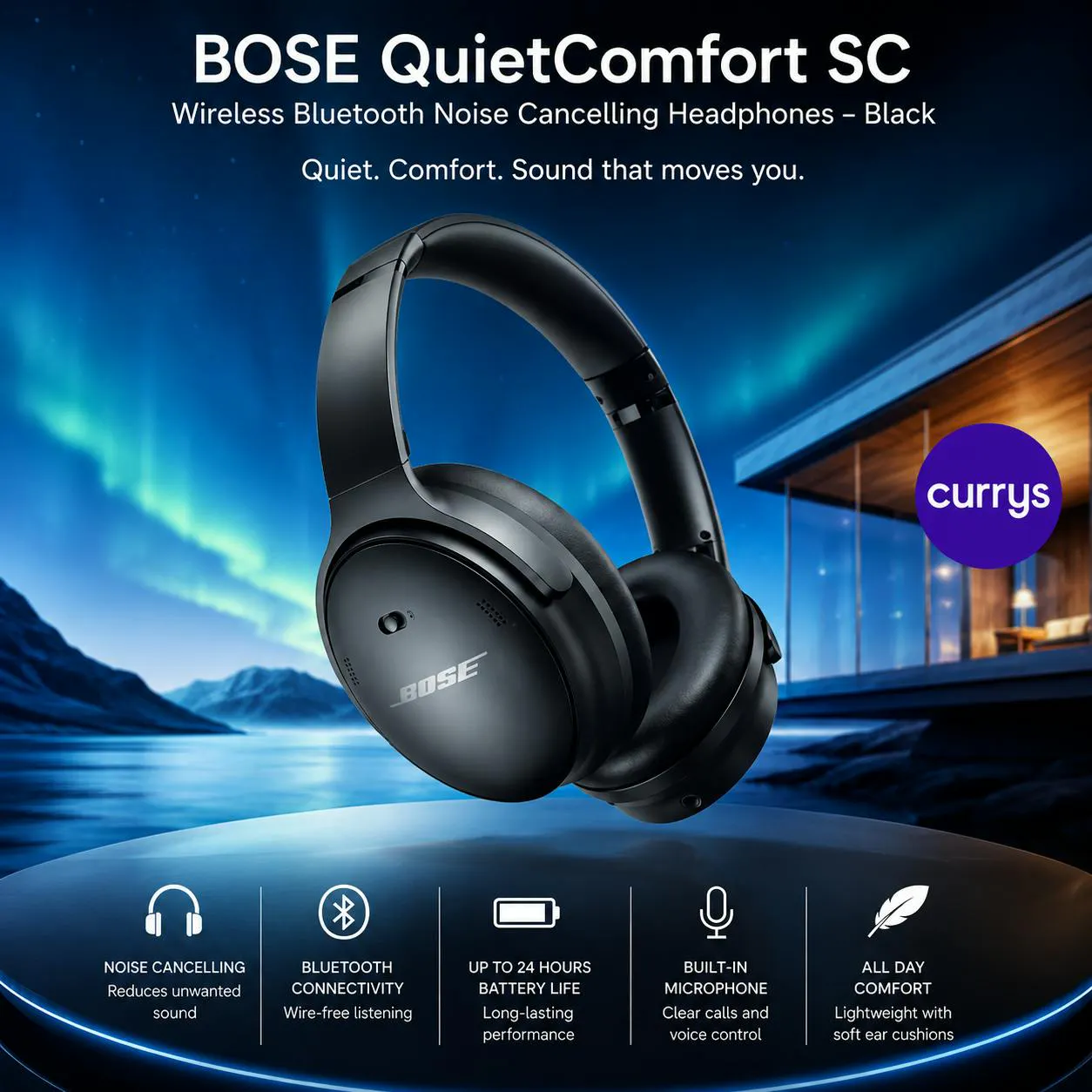BOSE QUIETCOMFORT SC WIRELESS NOISE CANCELLING HEADPHONES – BLACK