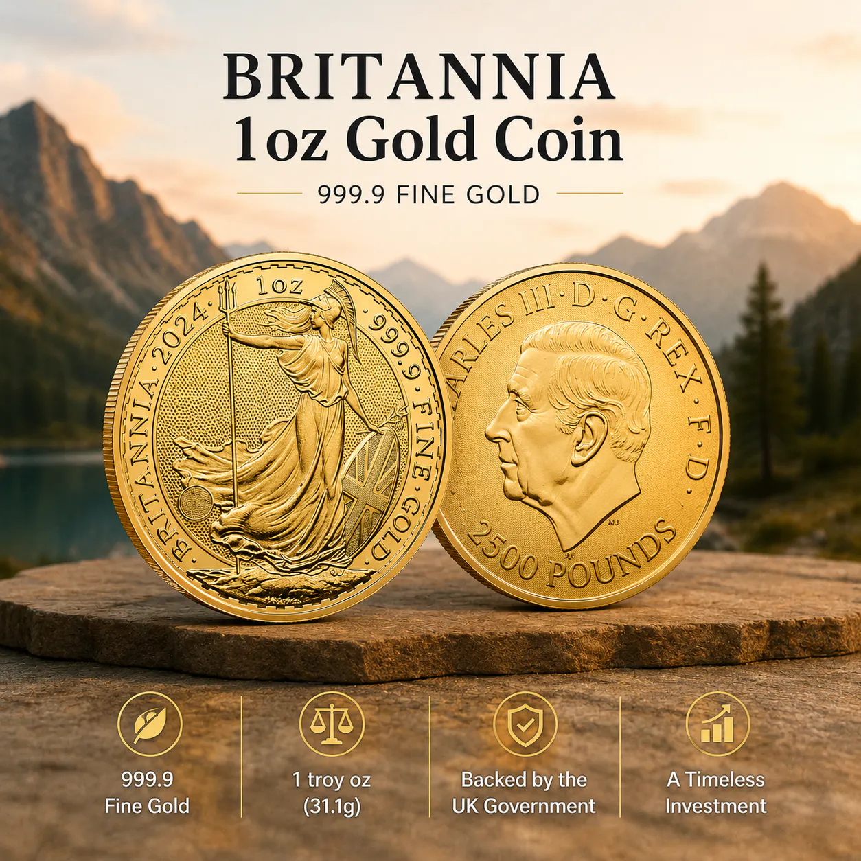 BRITANNIA 1OZ GOLD COIN 999.9 FINE GOLD OR £2500