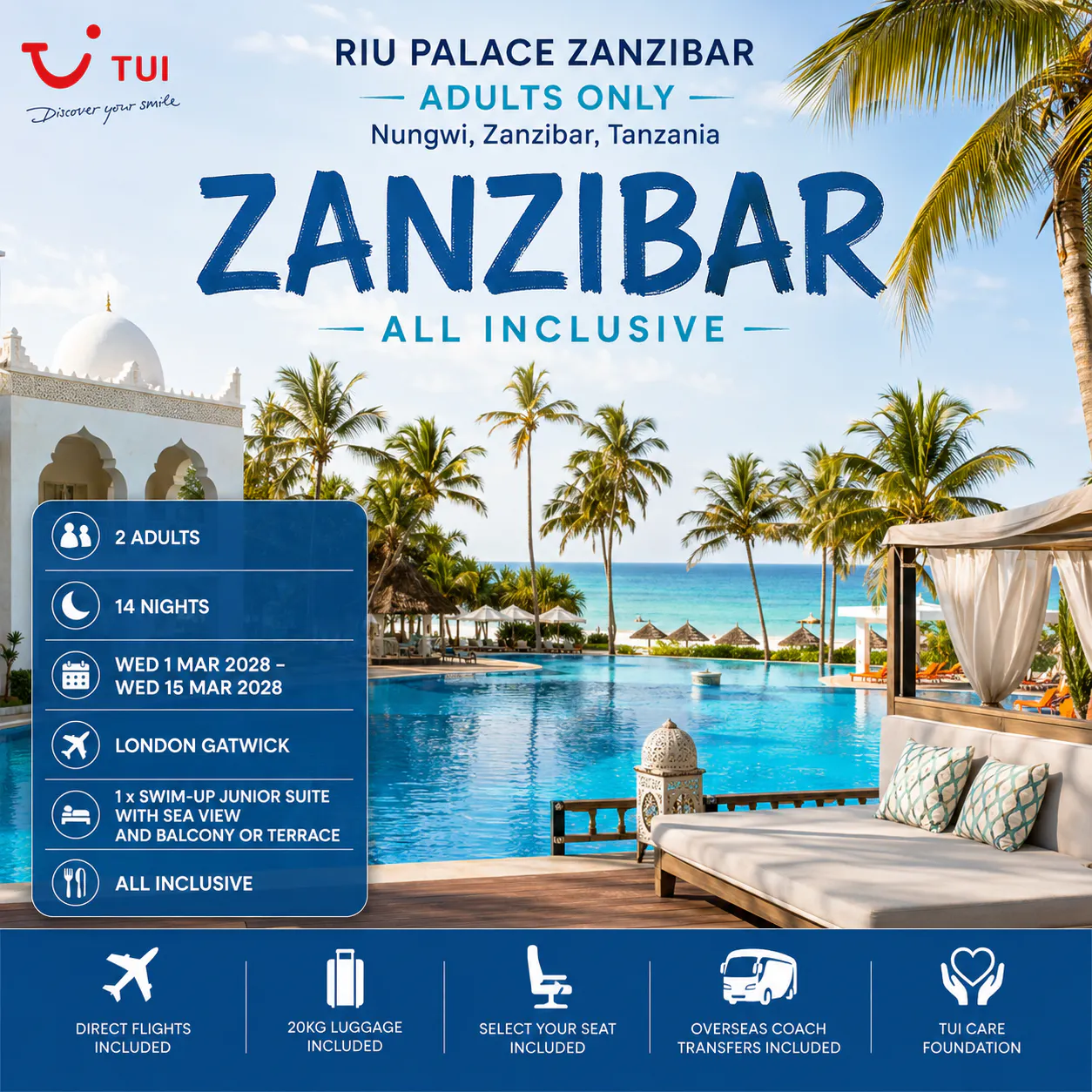 14-NIGHT LUXURY HOLIDAY ALL-INCLUSIVE ZANZIBAR SWIM-UP ESCAPE