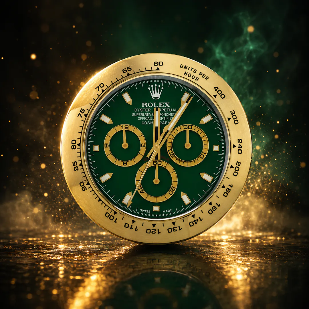DAYTONA GOLD &AMP; GREEN ROLEX STYLE WALL CLOCK