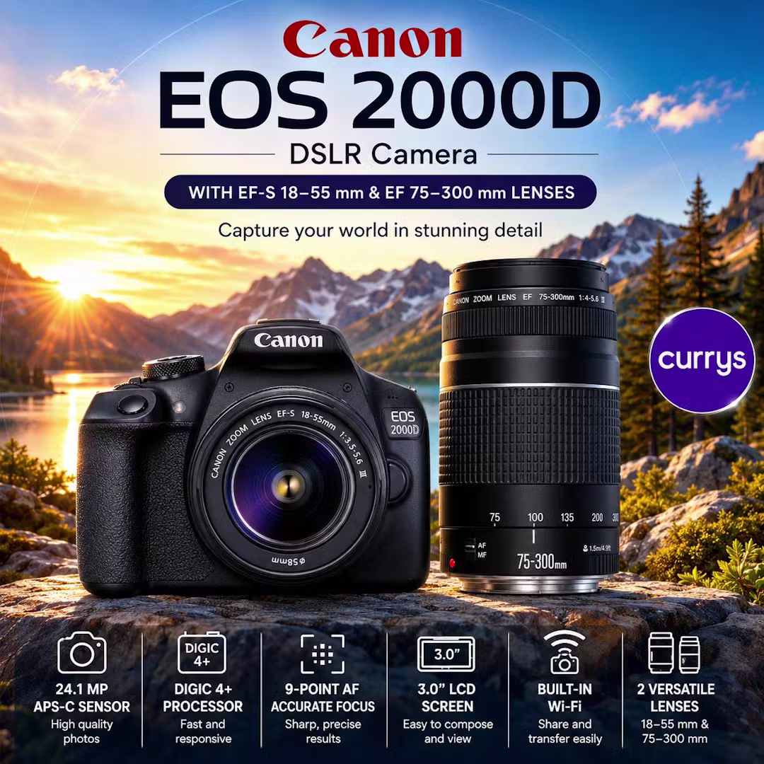 CANON EOS 2000D DSLR CAMERA WITH LENS